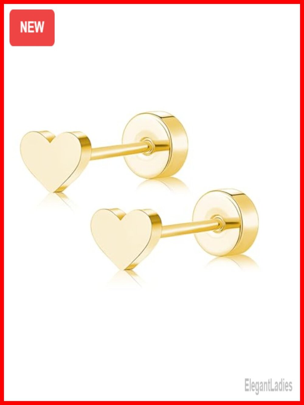 Titanium Hypoallergenic Flat Back Heart Stud Earrings Sensitive Ears